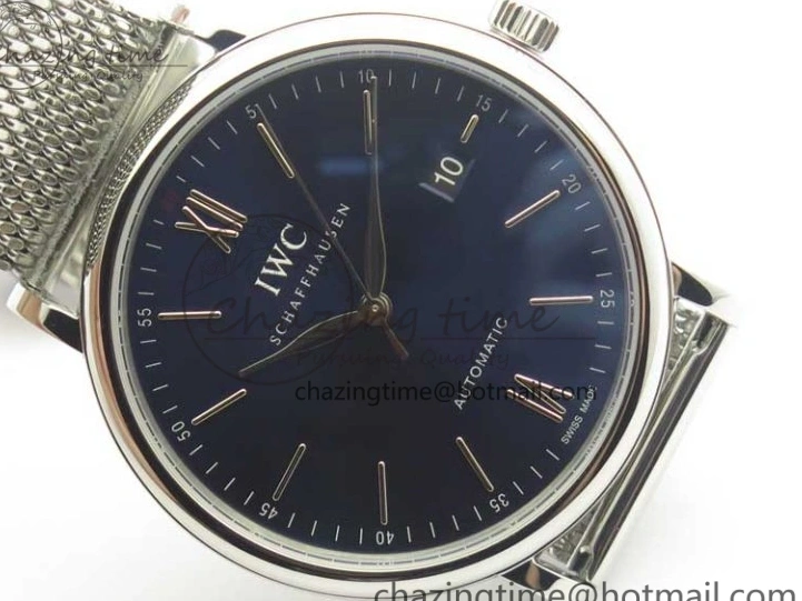 MIROTIME 0307 Portofino IW356501 SS V3 MK 1:1 Best Edition Blue Dial On SS Mesh Bracelet MIYOTA Timeless 7194